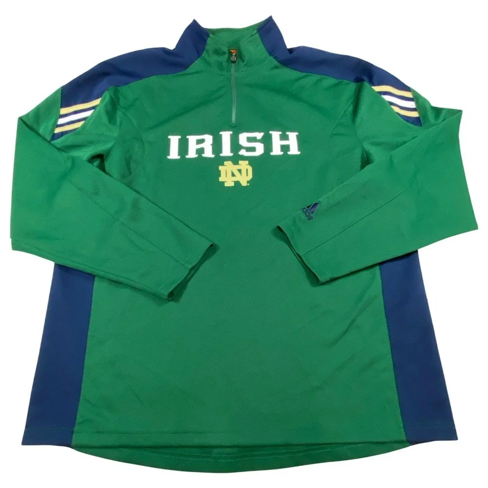 Adidas Notre Dame Fighting‎ Irish Mens Green Navy Blue Quarter Zip Pullover L